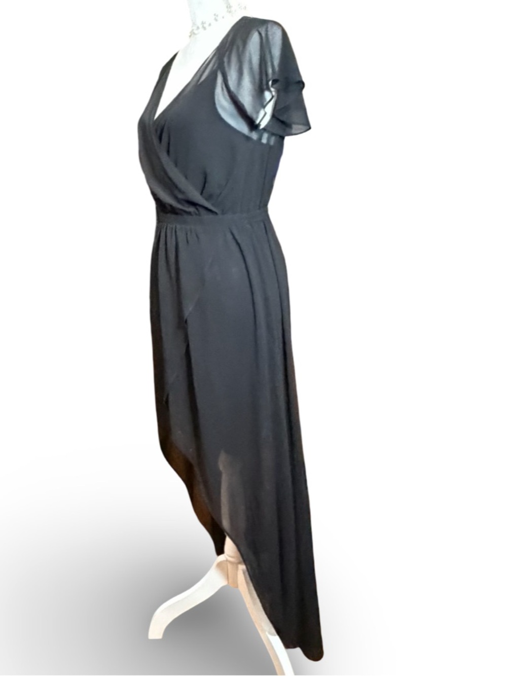 Express Black Chiffon Hi-Low Faux Wrap Dress XS/TP - Picture 2 of 12